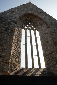 View of an openwork window of Sligo Abbey, in the county of the same name, Ireland.