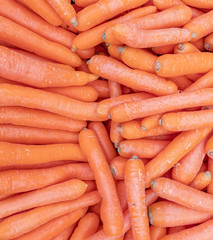 organic carrots top view close up, natural orange background