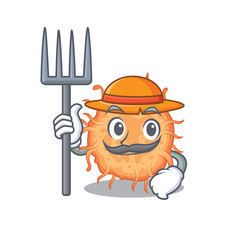 Cartoon character design of bacteria endospore as a Farmer with hat and pitchfork