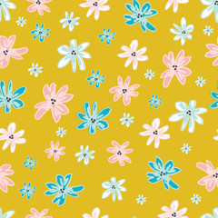 Seamless floral pattern with cute abstract hand drawn flowers for baby and children product design, fabric, wallpaper, clothing, textile, scrapbooking