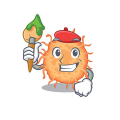 A creative bacteria endospore artist mascot design style paint with a brush