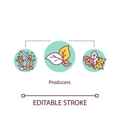 Producers concept icon. Biological food chain energy producing organisms. Plants and algae. Autotrophs idea thin line illustration. Vector isolated outline RGB color drawing. Editable stroke