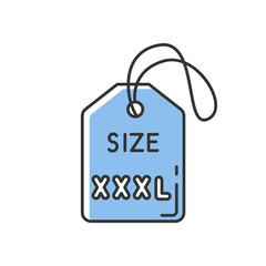 Blue XXXL size label RGB color icon. Clothing parameters description. Info tag for apparel. Extra large garments for plus size people. Isolated vector illustration