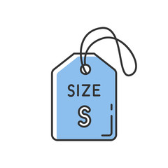 Blue small size label RGB color icon. Garments parameters description. info tag with S letter for little people and children clothing. Isolated vector illustration
