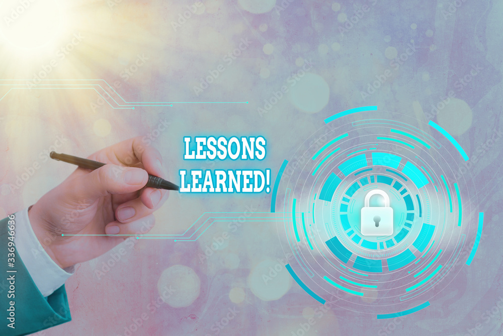 Poster writing note showing lessons learned. business concept for experiences distilled project that should
