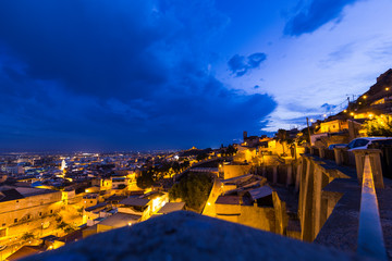 Panorama of the city of Lorca at night with all the lights on shot from an elevated point