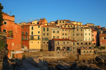 Fototapeta na wymiarhistoric center of Tellaro, typical Ligurian village in the sunset light