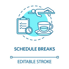 Schedule breaks turquoise concept icon. Free time from work. Pause from studying. Overworked employee. Selfcare idea thin line illustration. Vector isolated outline RGB color drawing. Editable stroke