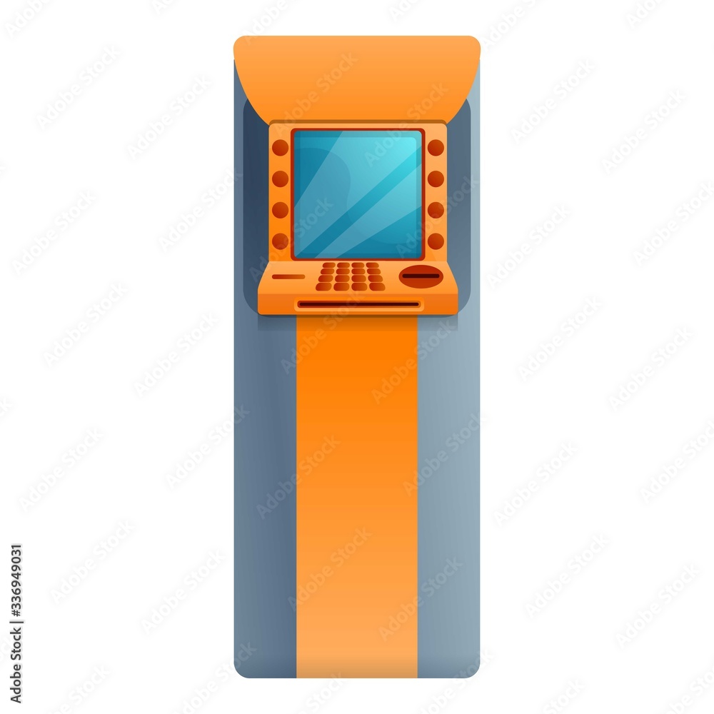 Poster atm terminal machine icon. cartoon of atm terminal machine vector icon for web design isolated on wh