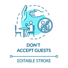 Don't accept guests turquoise concept icon. Self-isolation precaution for healthcare. Avoid visitors. Quarantine idea thin line illustration. Vector isolated outline RGB color drawing. Editable stroke