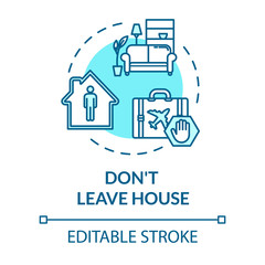 Naklejka premium Don't leave house turquoise concept icon. Stay home and self isolate. Restrict social contact. Quarantine idea thin line illustration. Vector isolated outline RGB color drawing. Editable stroke