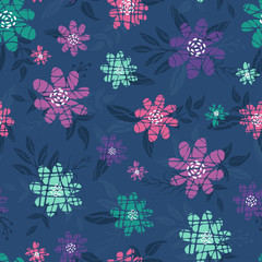 Fun abstract doodle flowers seamless pattern, creative floral background, great for summer and spring fabrics, banners, wallpapers, wrapping - vector design
