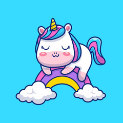 Cute Unicorn Rainbow Vector Icon Illustration. Unicorn Mascot Cartoon Character. Animal Icon Concept White Isolated. Flat Cartoon Style Suitable for Web Landing Page, Banner, Flyer, Sticker, Card