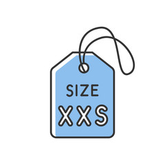 Blue XXS size label RGB color icon. Kids garments parameters description. Extra small size informational tag for little children clothing. Isolated vector illustration