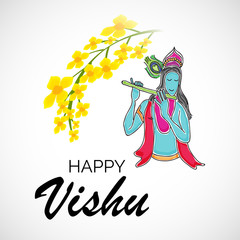 Vector illustration of a Background for Traditional Indian Festival Happy Vishu ( Keralas's New Year) Celebrated in Kerala India.