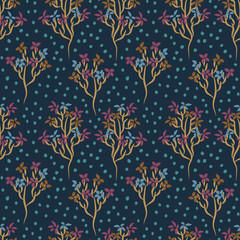 seamless pattern with branches and colorful flowers