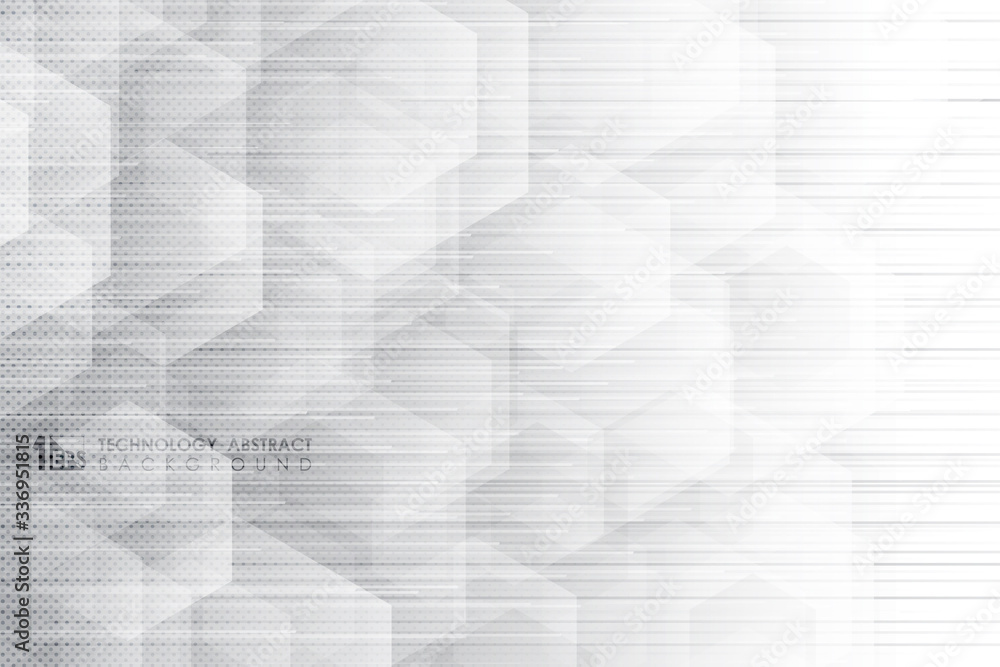 Poster abstract technology white template with hexagonal design with line artwork background. illustration 