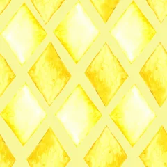 Behang Gele aquarel rhombuses: teder naadloos patroon, geometrische textieldruk, betegelde behangtextuur. © lipchania