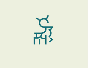 Creative green linear logo icon deer for your company
