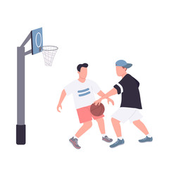Street basketball players flat color vector faceless characters. Guys in sportswear uniform isolated cartoon illustration for web graphic design and animation. Recreational sport, college activities