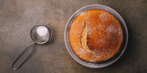 Orange cake or pie. Cozy home baking concept