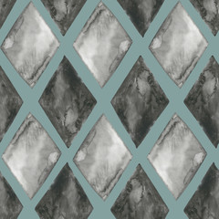 Grey watercolour rhombuses on grey background: seamless pattern, textile print, wallpaper texture.