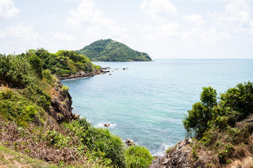 The sea and mountain with blue sky and cloud. tranquility and fresh air for relaxing time.