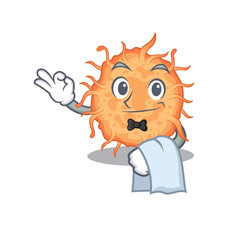 A cartoon character of bacteria endospore waiter working in the restaurant