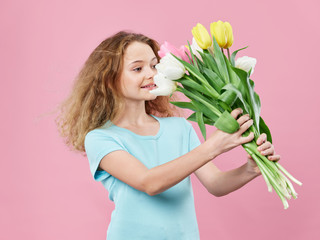 young woman with tulips