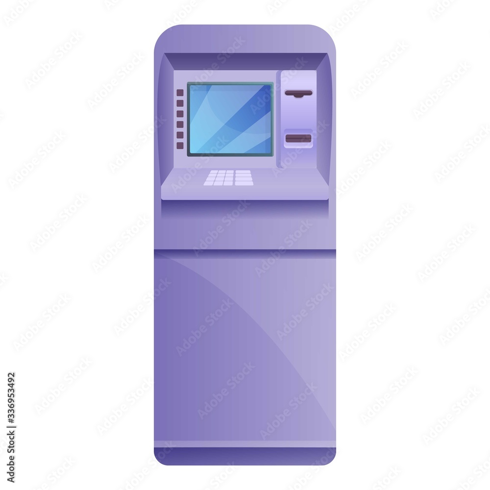 Poster secured atm machine icon. cartoon of secured atm machine vector icon for web design isolated on whit
