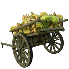 Harvest of bananas collected in a wooden cart