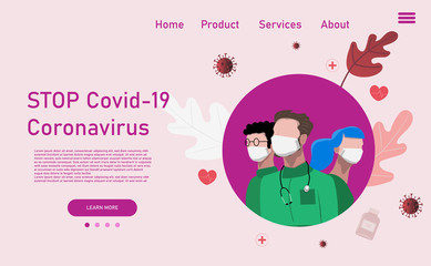 Doctor characters are on the web page. Covid -19 web page with a message to block. vector illustration. EPS 10