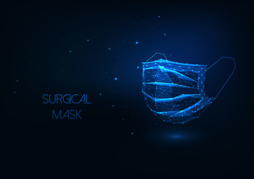 Futuristic Medical Surgical Protective Facial Mask Isolated On Dark Blue Background.