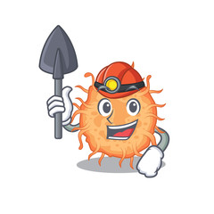 Bacteria endospore miner cartoon design concept with tool and helmet