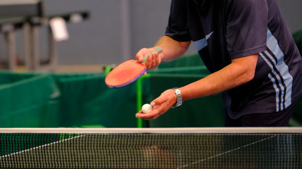 Close-up of Table Tennis Player serving