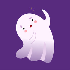 Adorable White Ghost, Cute Halloween Spooky Character Vector Illustration