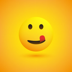 Smiling Mouth Licking Face - Simple Happy Emoticon on Yellow Background - Vector Design