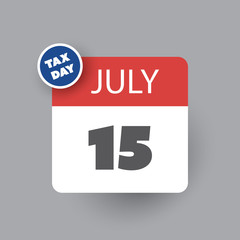 Tax Day Reminder Concept - Calendar Design Template - USA Tax Deadline, New Extended Date for IRS Federal Income Tax Returns: 15 July 2020