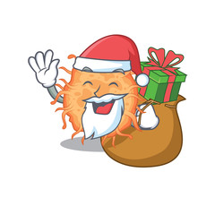 Cartoon design of bacteria endospore Santa with Christmas gift
