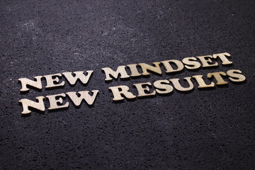 New mindset new results wooden words letter, motivational self development business typography quotes concept