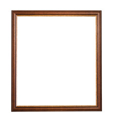 Brown frame for a photo, text, image, or picture, isolated on a white background with a gold border