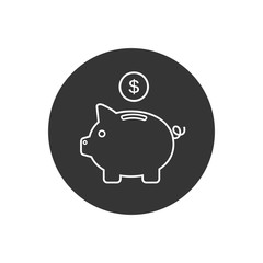 Piggy bank line icon vector with dollar coin and moneybox flat sign symbols logo illustration isolated on white background. Concepts for business banking, saving, accumulation money, budget