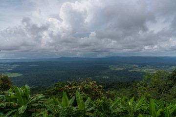 beautiful blue sky high peak mountains mist fog wildlife green forest at Khao Koh, Phu Tub Berk, Phetchabun, Thailand 
guiding idea long weekend for backpacker camping campfire relaxing hiking