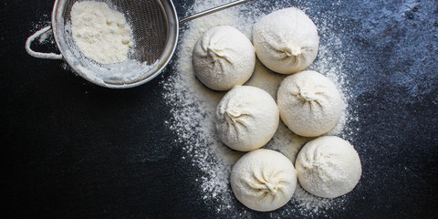 khinkali or dumplings with filling,
menu concept background. top view. copy spaces for text