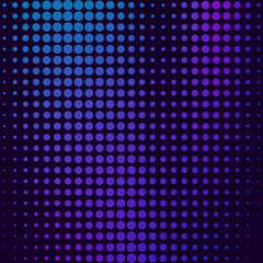 Halftone gradient pattern. Halftone dots colorful texture for your design. Abstract neon dark blue background. Vector illustration