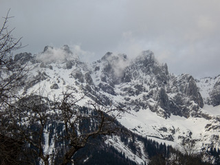 Fototapeta na wymiar Mountain landscape in Kitzbuhel, Austria on a cloudy day