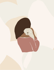 Vector girl and dog illustration. Love hugs