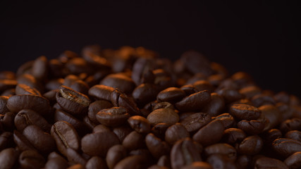 coffee beans against a dark background back light