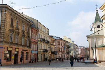 Streets in Lublin with old buildings at sunny day, Poland - obrazy, fototapety, plakaty