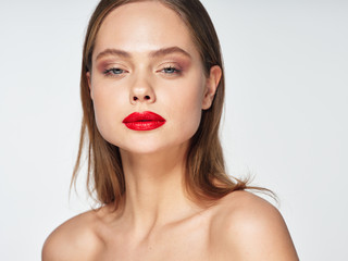 Bright makeup red lips beautiful woman